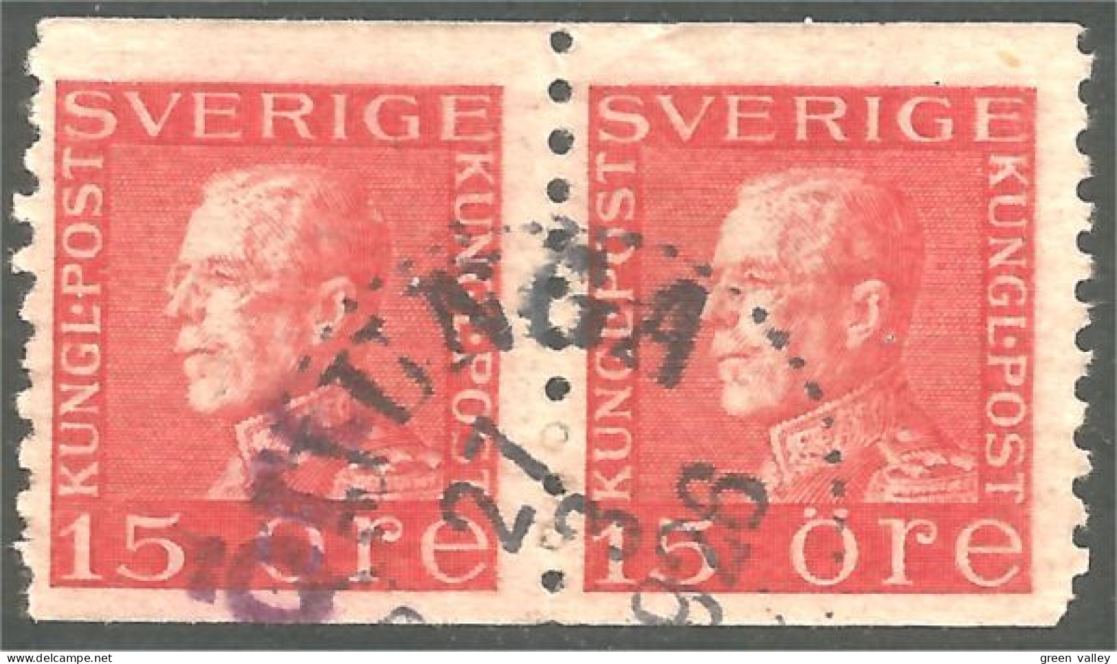 840 Sweden 1925 King Roi Gustaf V 15o Red Rouge Paire (SWE-412) - Gebraucht
