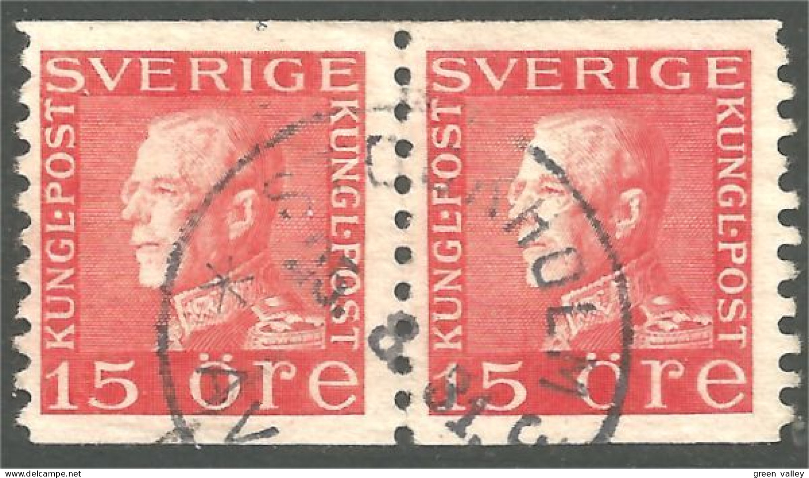 840 Sweden 1925 King Roi Gustaf V 15o Red Rouge Paire (SWE-413) - Gebraucht