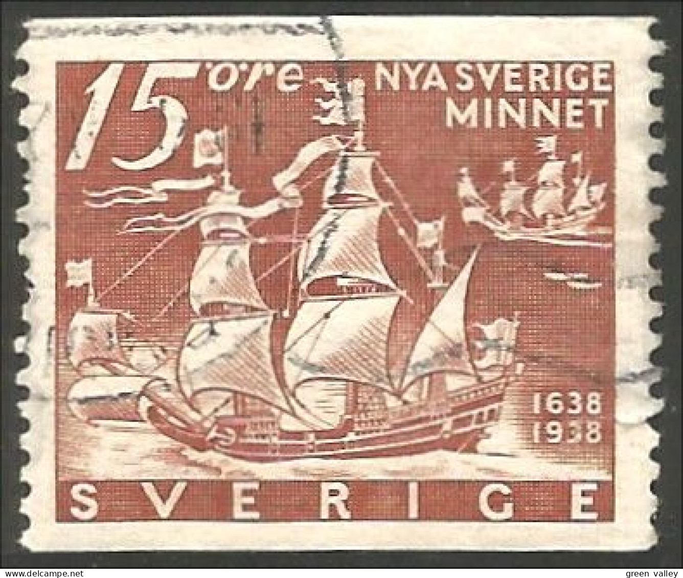 840 Sweden 1925 King Roi Gustaf V 15o Red Rouge Bande Strip 4 Vertical Line (SWE-410) - Used Stamps