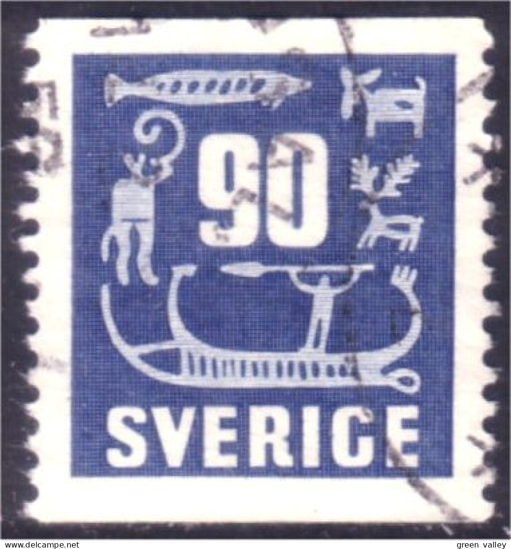 840 Sweden 1954 Rock Carvings Gravure Pierre 90o Bleu (SWE-400) - Oblitérés