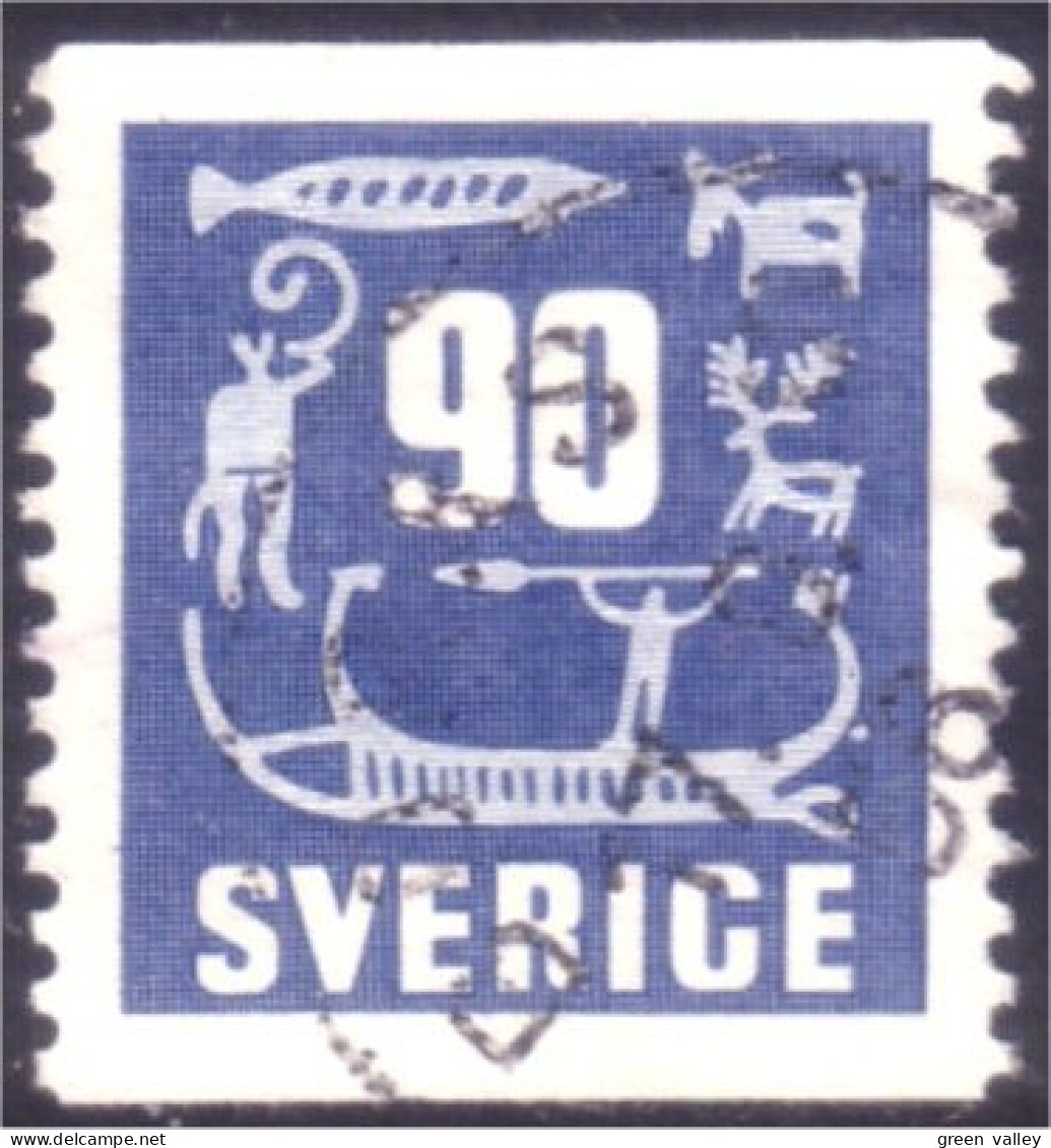 840 Sweden 1954 Rock Carvings Gravure Pierre 90o Bleu (SWE-399) - Gebraucht