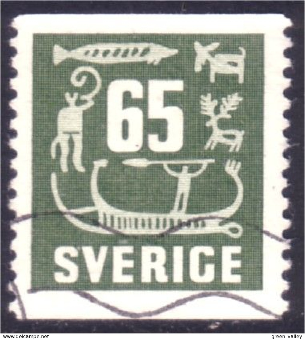 840 Sweden 1954 Rock Carvings Gravure Pierre 65o Vert Green (SWE-395) - Gebraucht