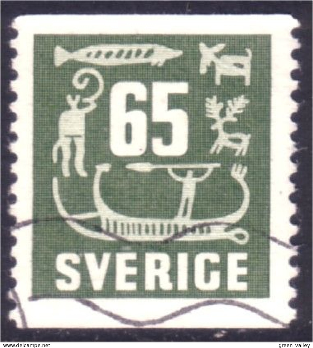 840 Sweden 1954 Rock Carvings Gravure Pierre 65o Vert Green (SWE-395) - Oblitérés