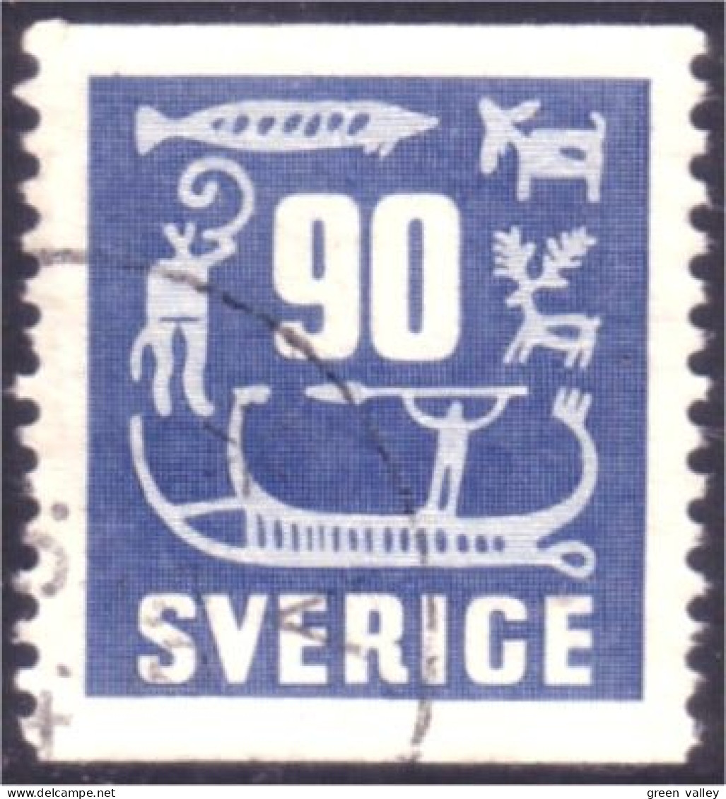 840 Sweden 1954 Rock Carvings Gravure Pierre 90o Bleu (SWE-398) - Oblitérés