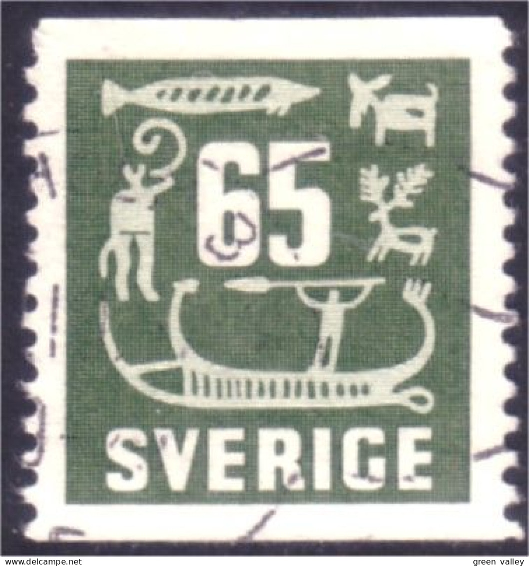 840 Sweden 1954 Rock Carvings Gravure Pierre 65o Vert Green (SWE-396) - Gebruikt
