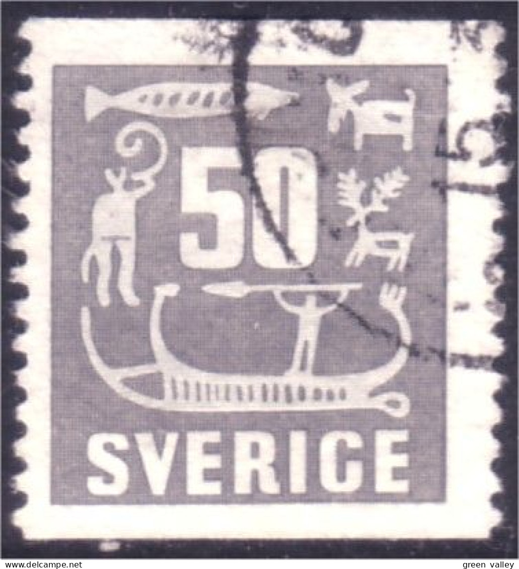 840 Sweden 1954 Rock Carvings Gravure Pierre 50o Gris Grey (SWE-389) - Gebruikt