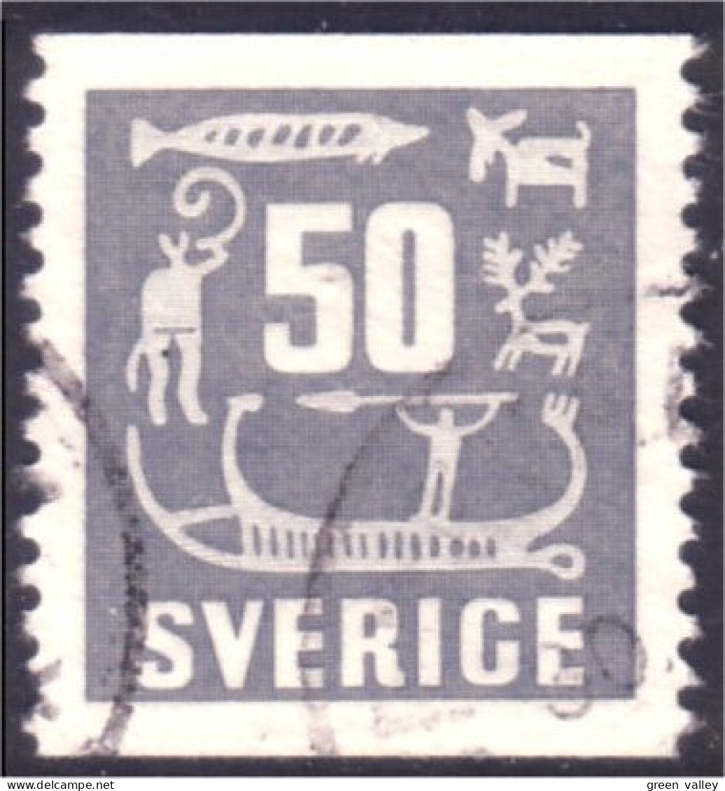 840 Sweden 1954 Rock Carvings Gravure Pierre 50o Gris Grey (SWE-390) - Oblitérés
