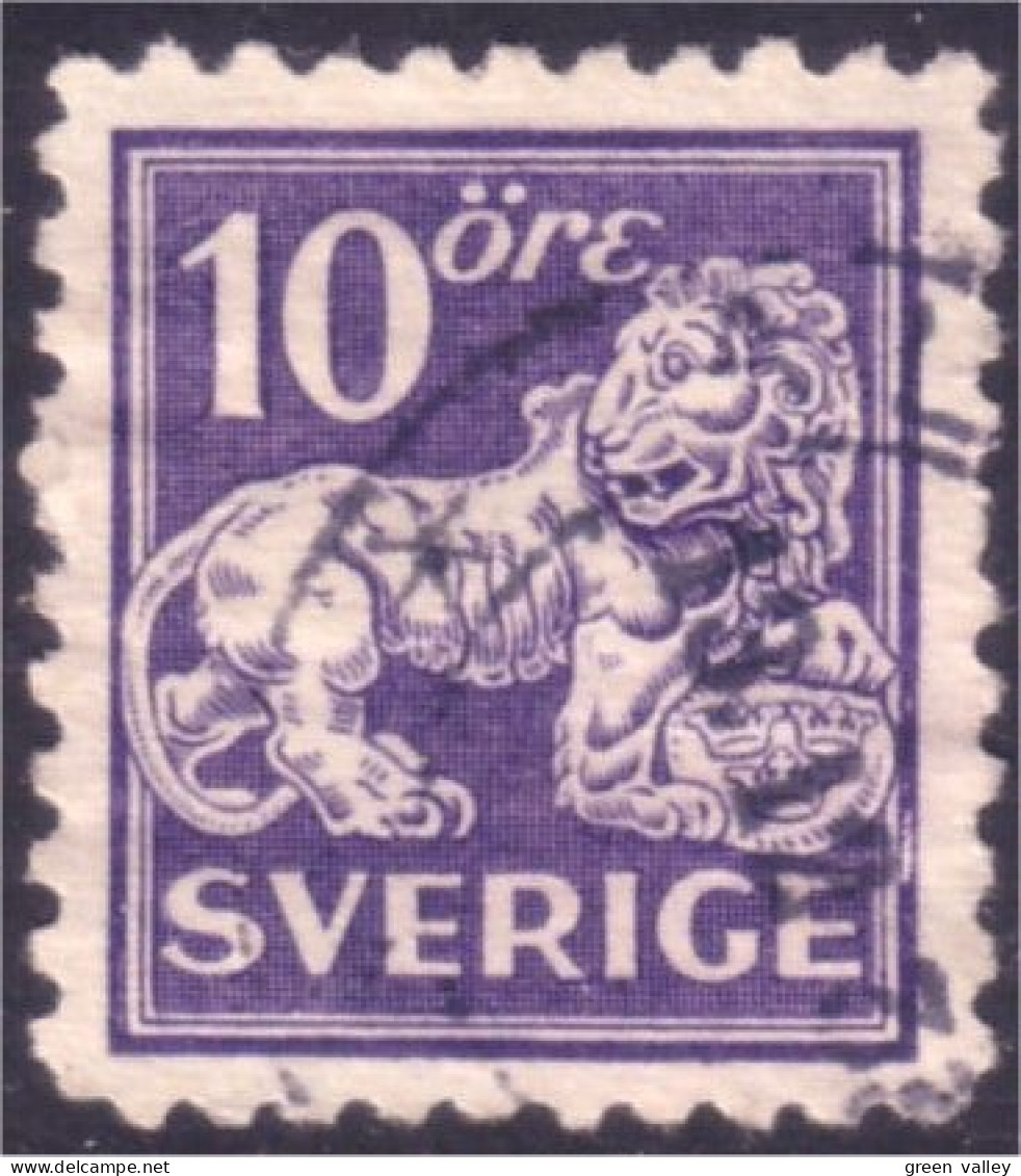 840 Sweden 1920 Heraldic Lion 10o Violet (SWE-385) - Used Stamps