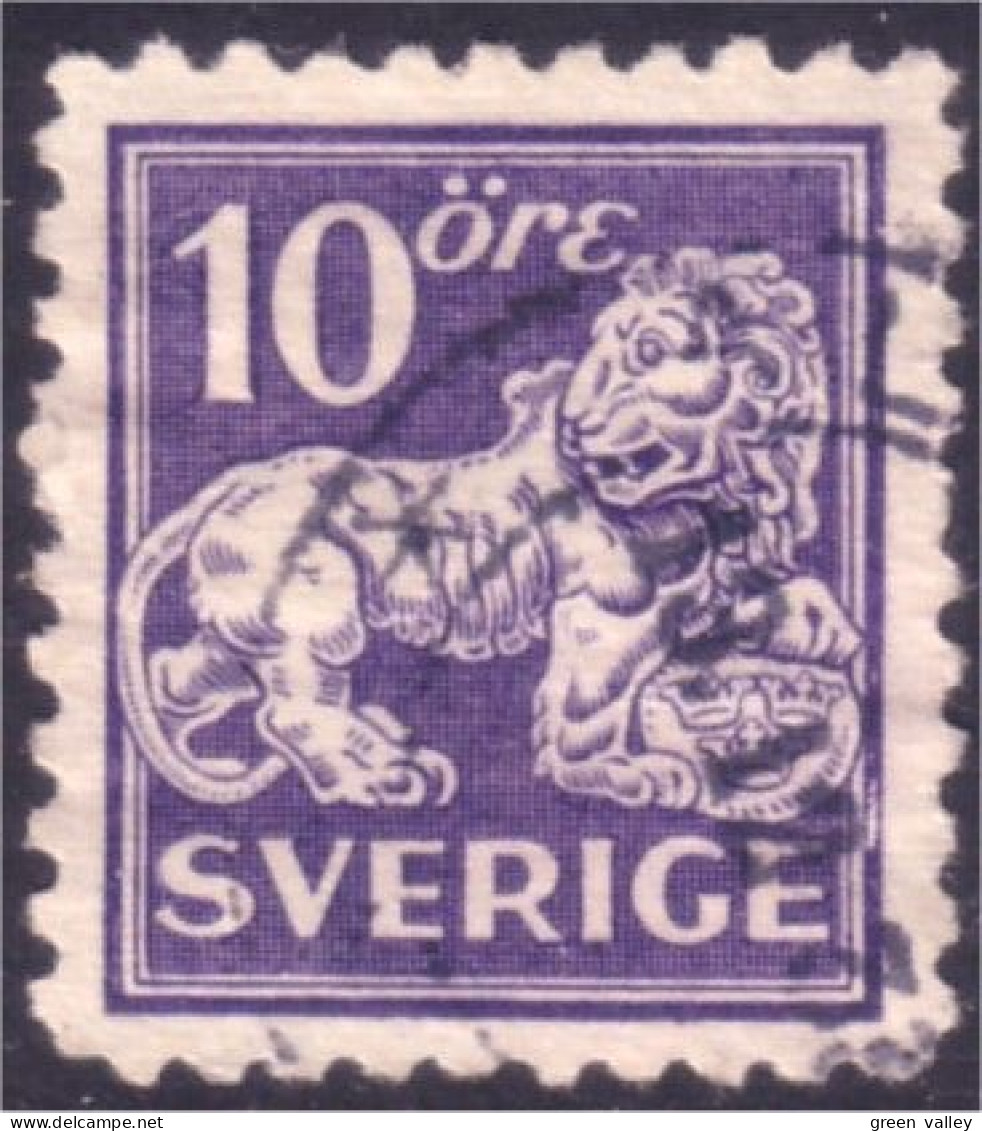 840 Sweden 1920 Heraldic Lion 10o Violet (SWE-385) - Oblitérés