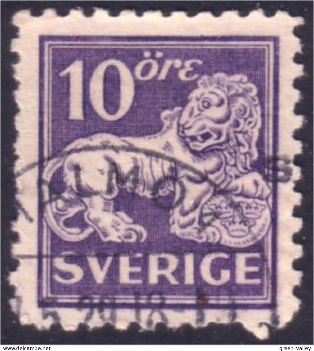 840 Sweden 1920 Heraldic Lion 10o Violet (SWE-382) - Oblitérés
