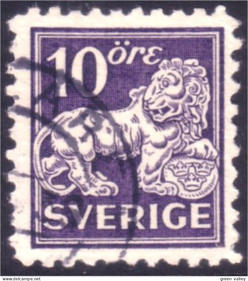 840 Sweden 1920 Heraldic Lion 10o Violet (SWE-384) - Gebraucht