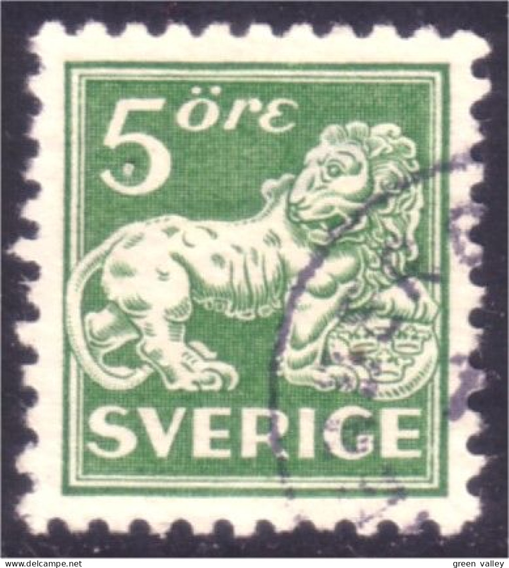 840 Sweden 1920 Heraldic Lion 5o Vert Green (SWE-380) - Usados