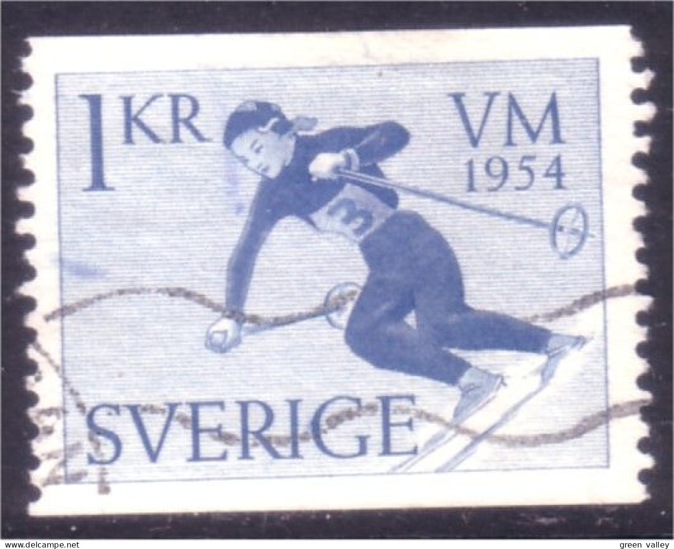 840 Sweden 1954 Girl Skier Skieuse 1Kr (SWE-388) - Used Stamps