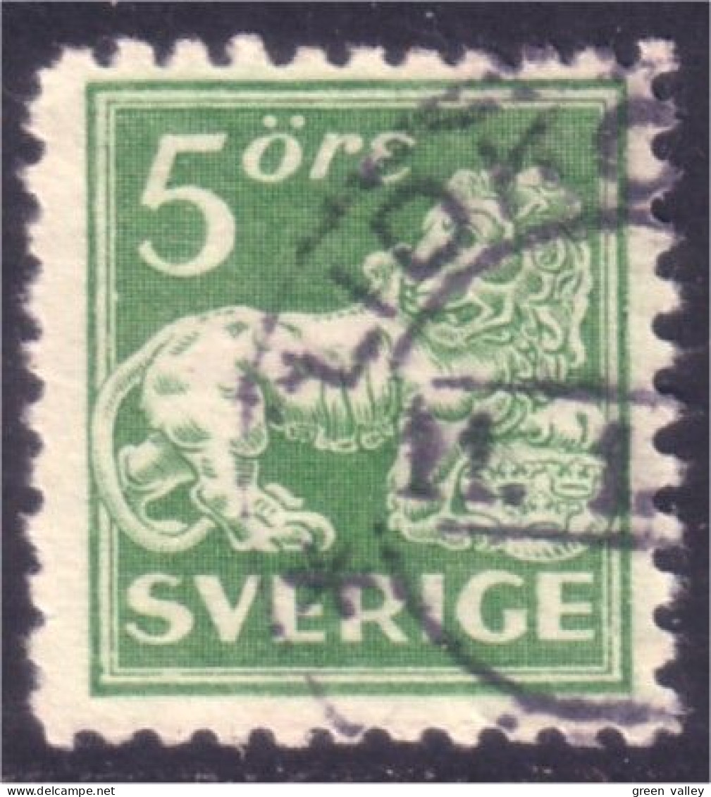 840 Sweden 1920 Heraldic Lion 5o Vert Green (SWE-376) - Gebruikt