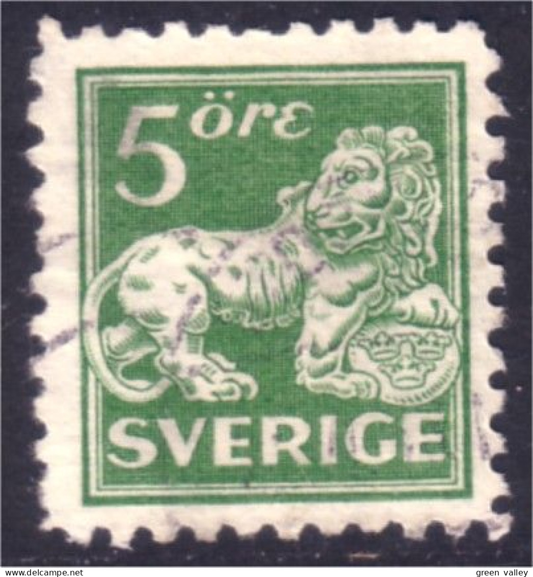 840 Sweden 1920 Heraldic Lion 5o Vert Green (SWE-378) - Used Stamps