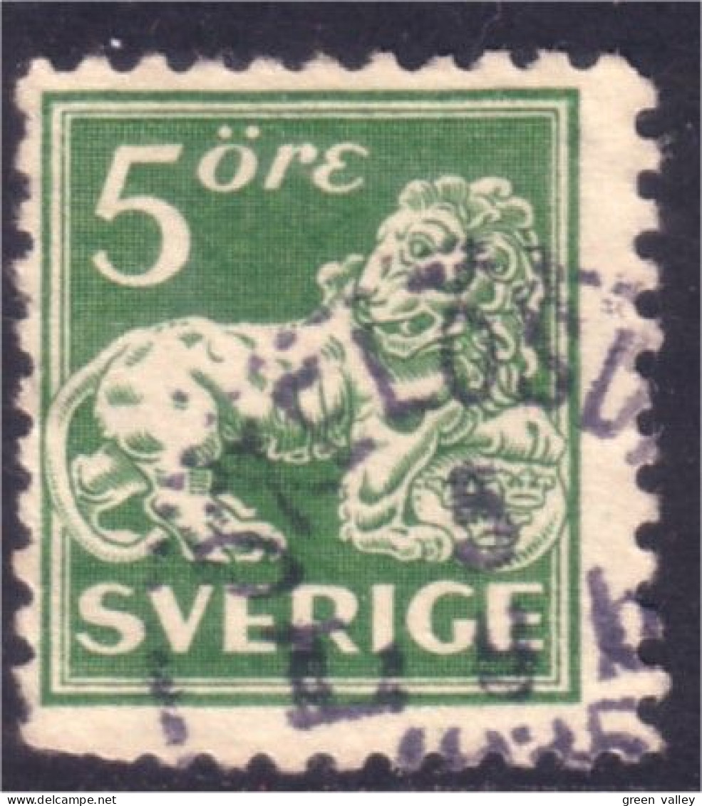 840 Sweden 1920 Heraldic Lion 5o Vert Green (SWE-377) - Oblitérés