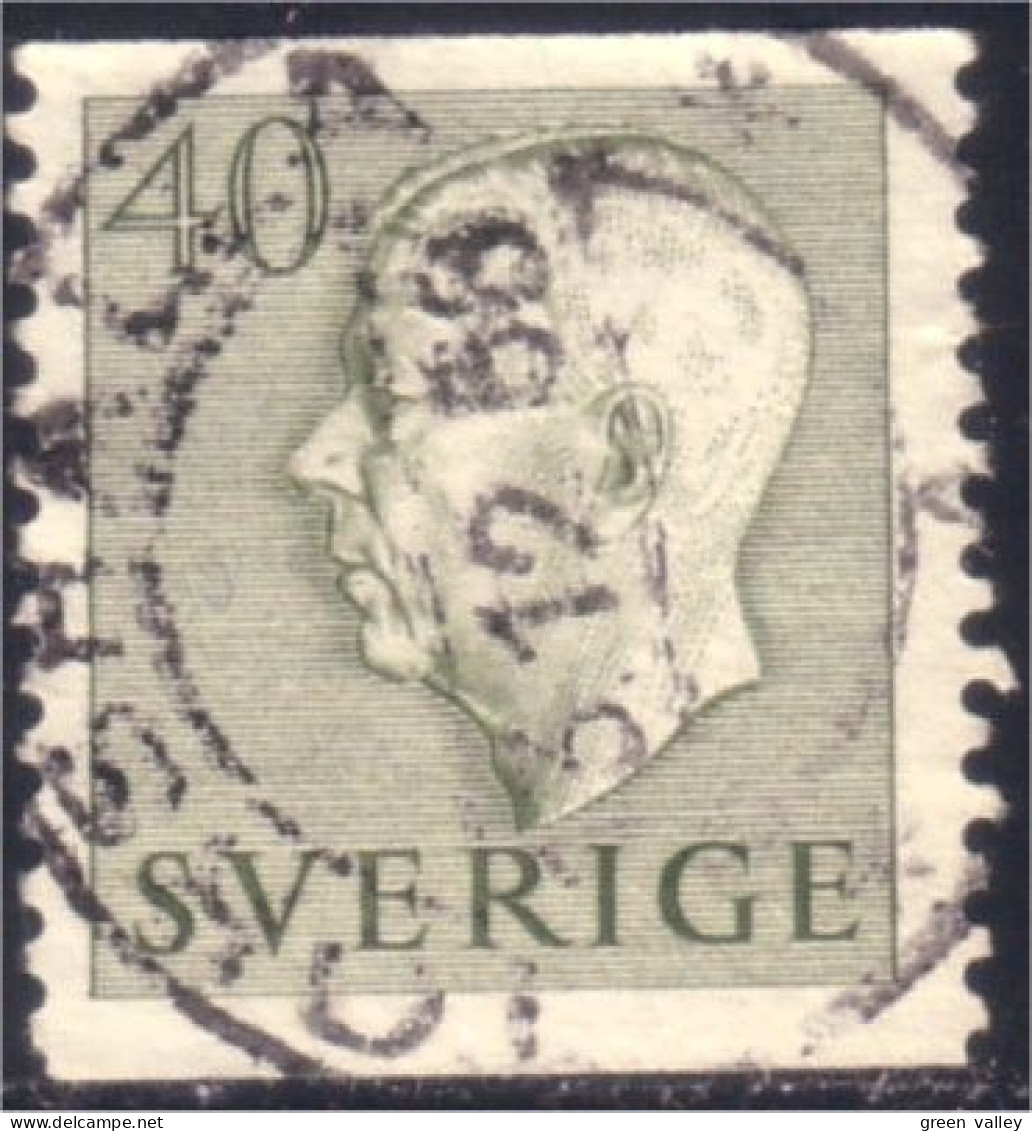 840 Sweden 1954 Gustav VI Adolph 40o Vert Olive Green (SWE-371) - Used Stamps