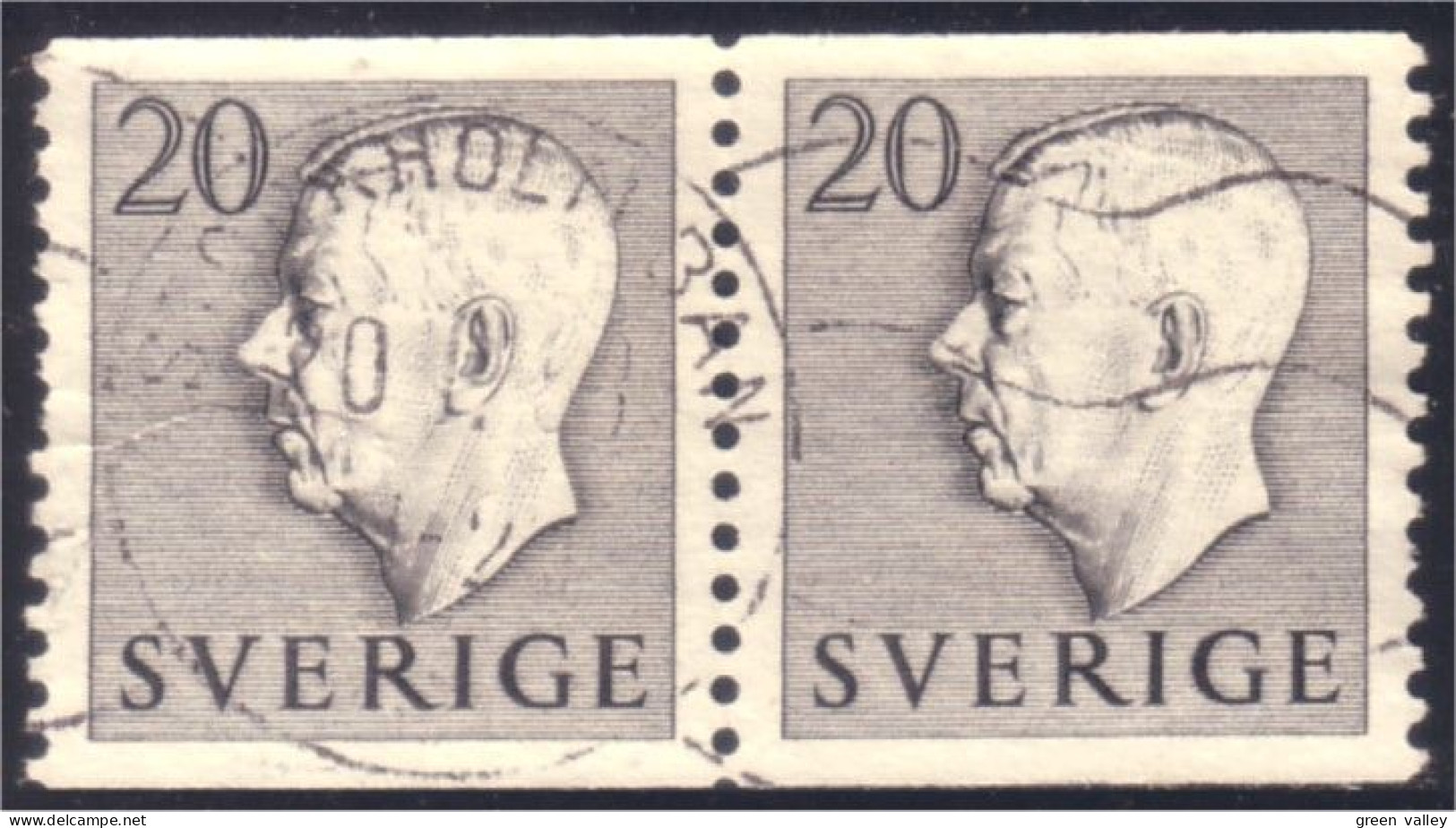 840 Sweden 1952 Gustav VI Adolph 20o Gris Grey Paire (SWE-345) - Oblitérés