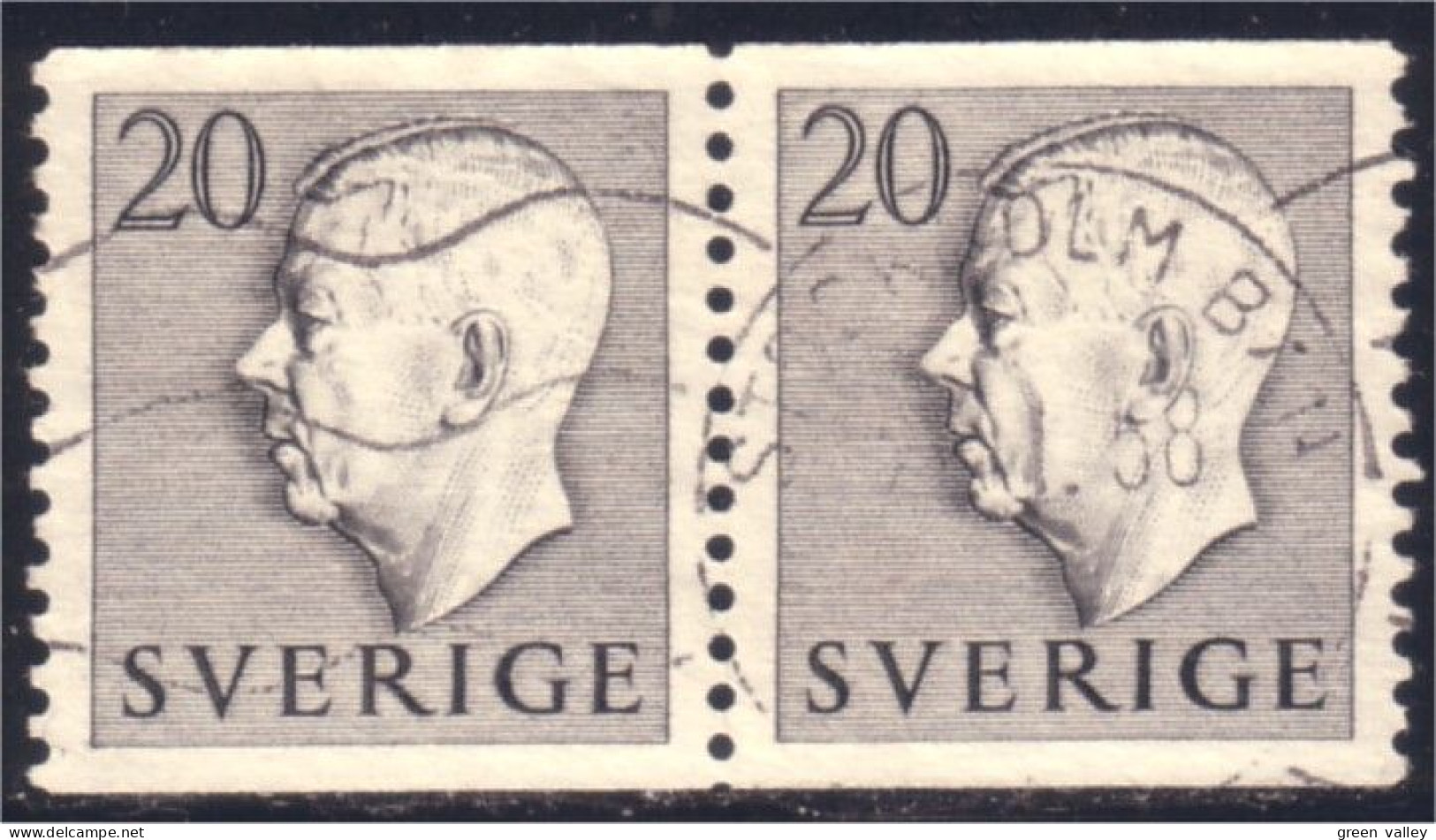 840 Sweden 1952 Gustav VI Adolph 20o Gris Grey Paire (SWE-343) - Usati