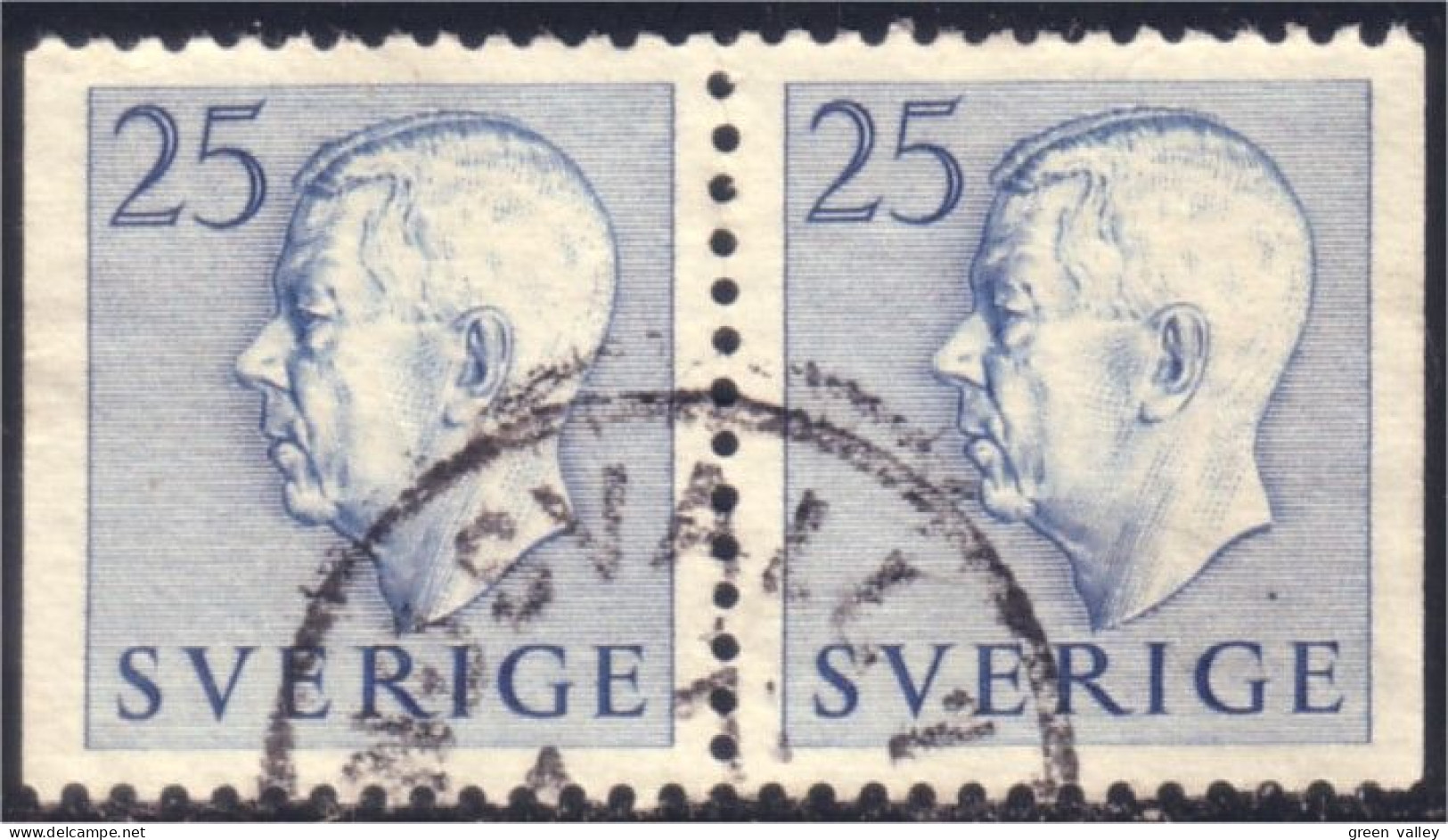 840 Sweden 1954 Gustav VI Adolph 25o Bleu Paire (SWE-340) - Gebruikt