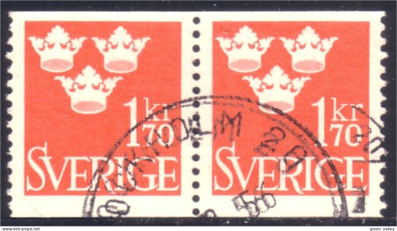 840 Sweden 1951 Trois Couronnes Three Crowns 1kr70 Red Rouge Paire (SWE-330) - Used Stamps