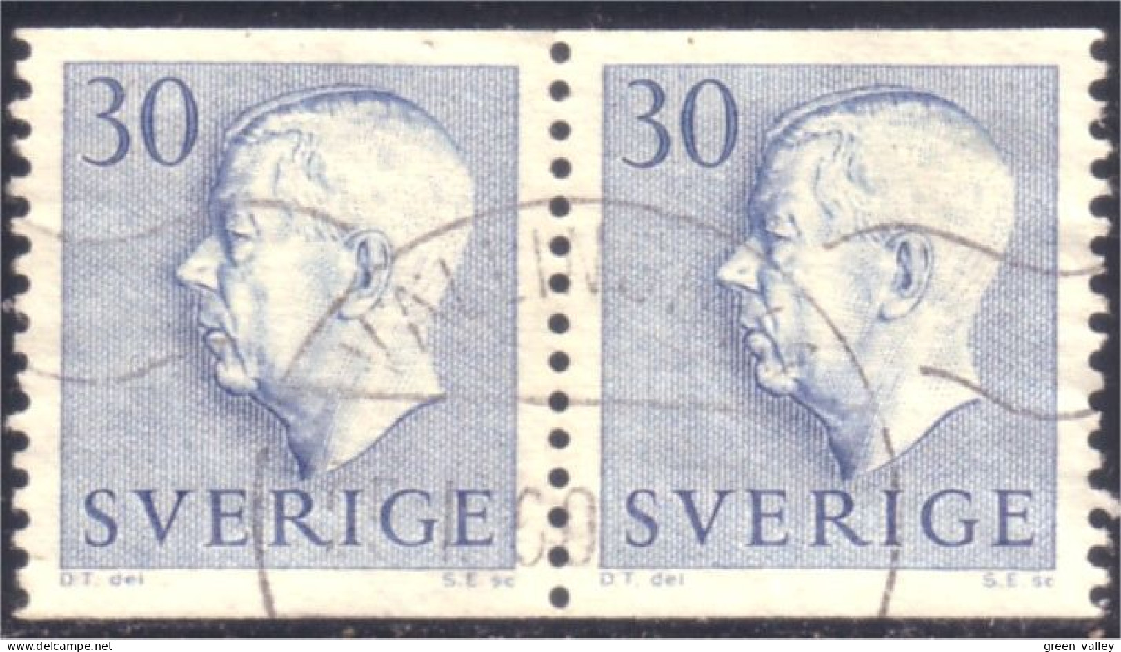 840 Sweden 1951 Gustav VI Adolph 30o Bleu Paire (SWE-322) - Used Stamps