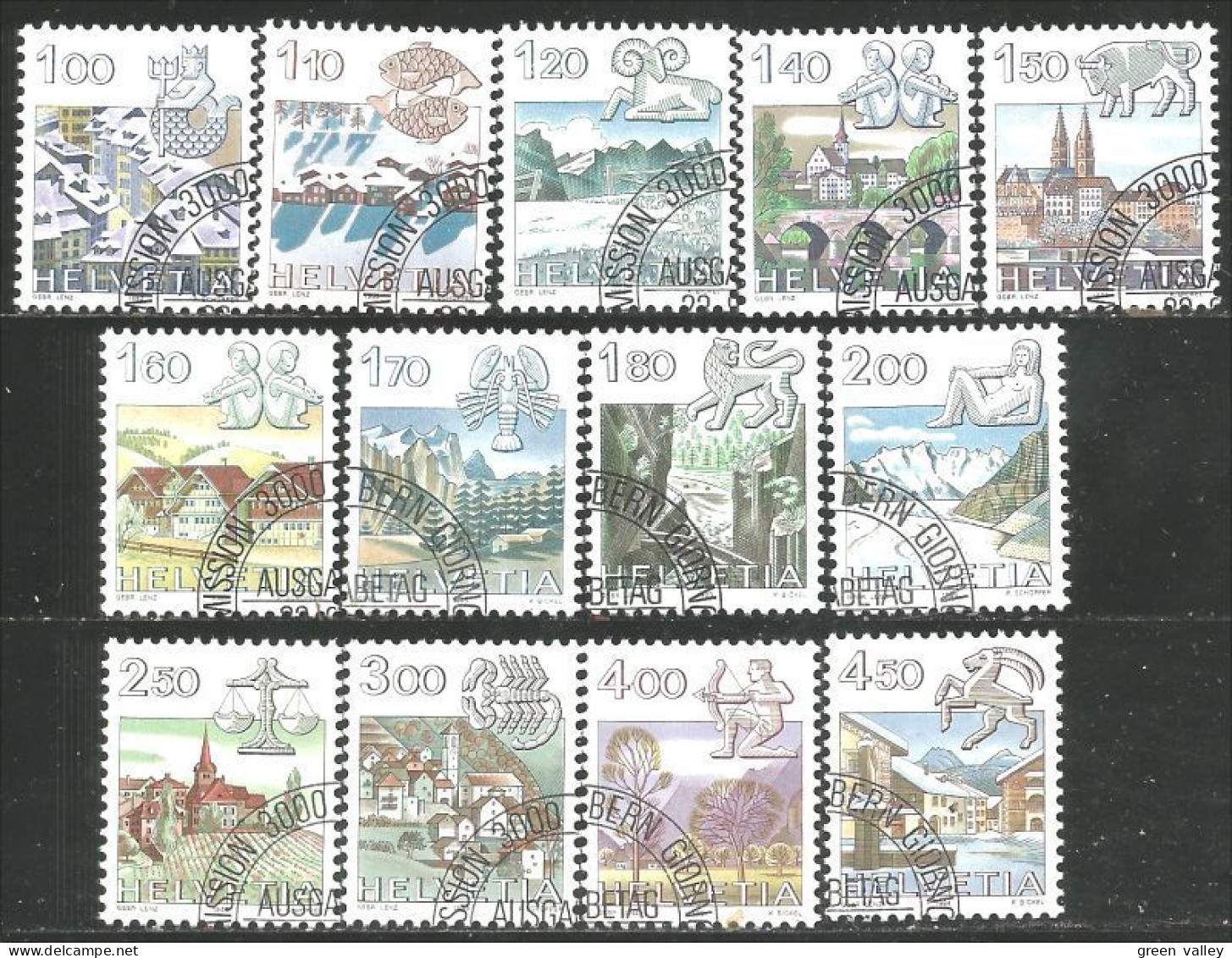 842 Suisse Série Complete Set Zodiaque Zodiac (SUI-281) - Oblitérés