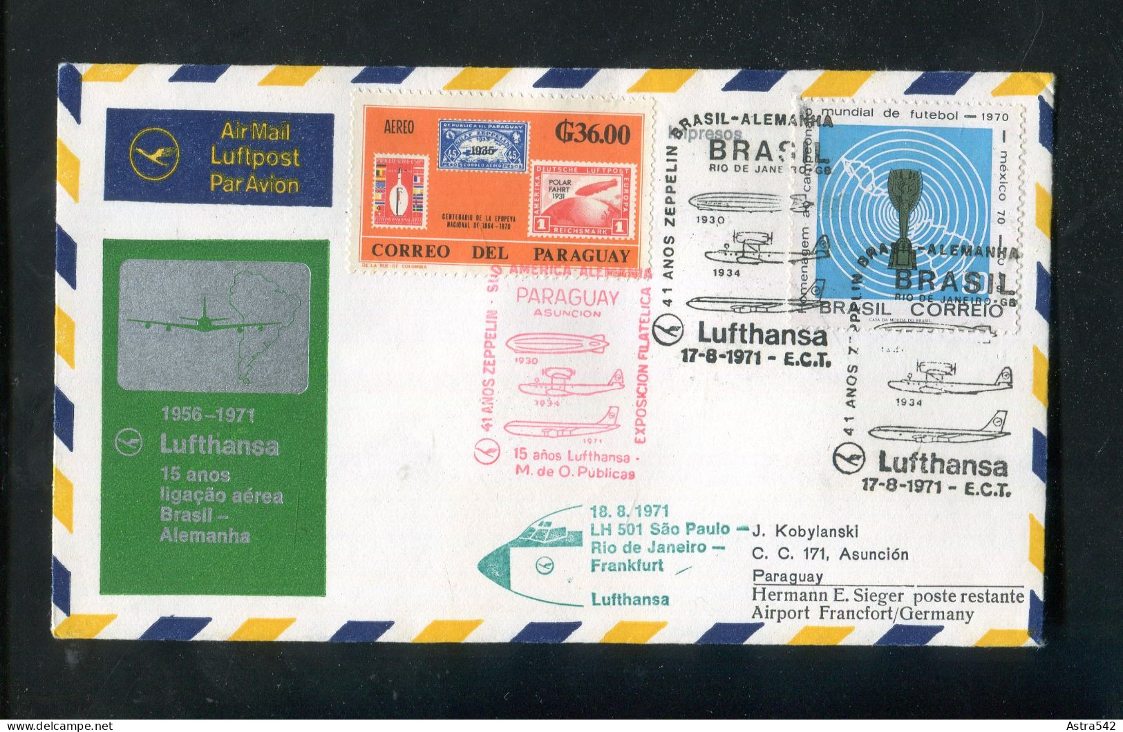 "LUFTHANSA-JUBILAEUMSFLUGBRIEF" 1971, Ex Brasilien/Paraguay (A0171) - Other (Air)