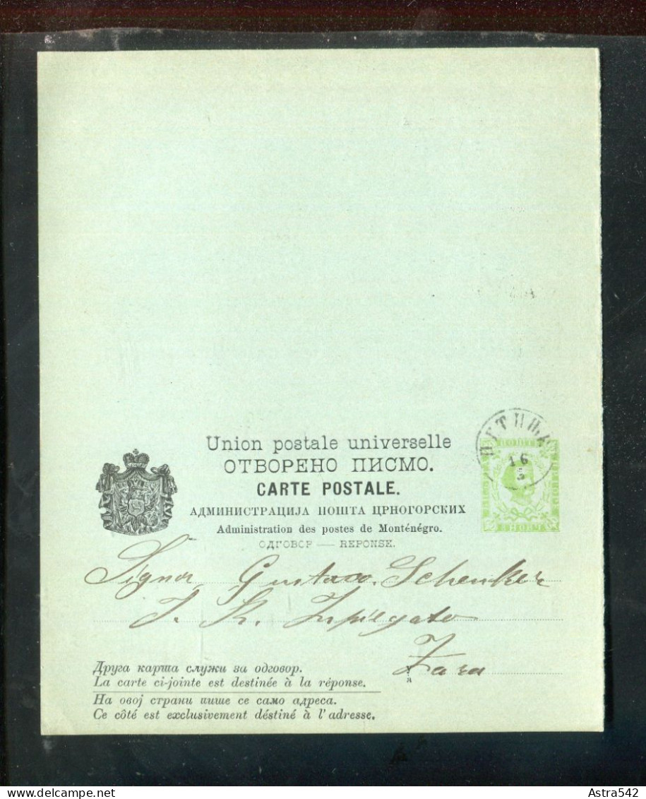 "MONTENEGRO" 1892, Postkarte Mit Antwortteil Mi. P 11 Gestempelt (A0172) - Montenegro