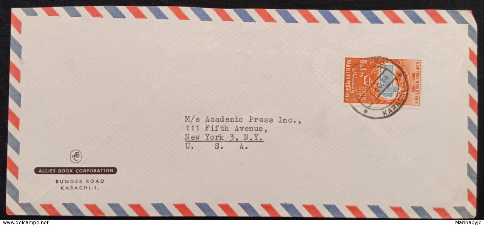 DM)1964, PAKISTAN, LETTER SENT TO U.S.A, AIR MAIL, WITH NEW YORK UNIVERSAL EXHIBITION STAMP, XF - Pakistan