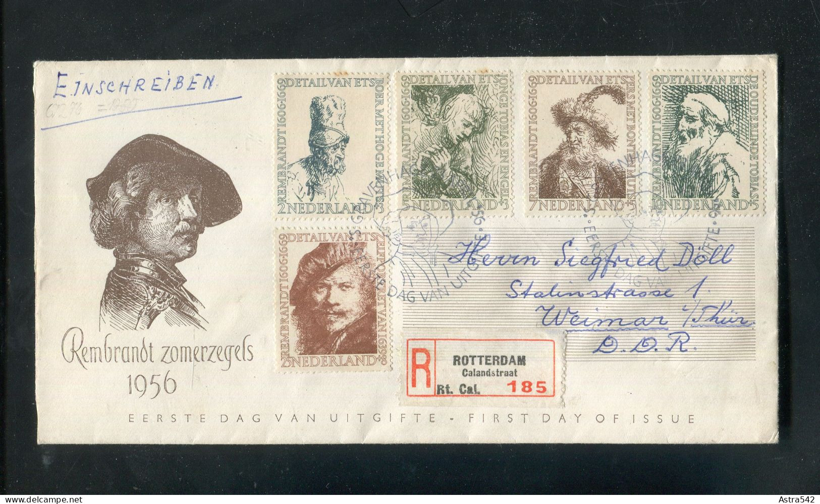 "NIEDERLANDE" 1956, Mi. 672-676 "Rembrandt" FDC (befoertdert Per Einschreiben) (A0177) - FDC