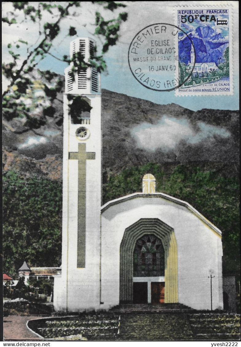 Réunion 1965 Y&T 352A Sur Carte Maximum. Église Notre-Dame-des-Neiges à Cilaos, Centre De La Réunion - Churches & Cathedrals