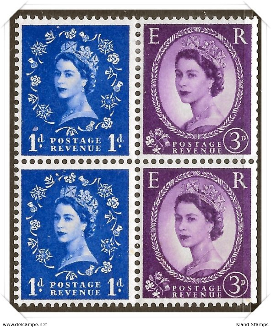 QEII 1965 Wilding 1d/3d Booklet Pane Mounted Mint Hrd2a - Unused Stamps