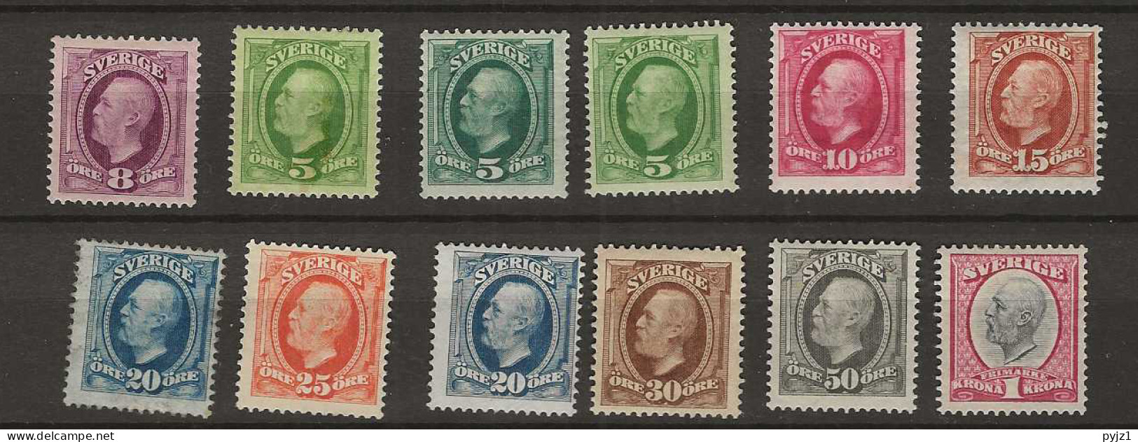 1891 MH Sweden Mi 41-49 - Unused Stamps