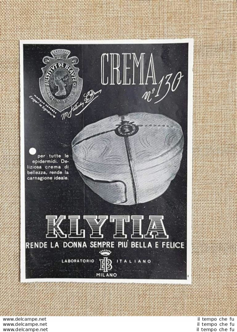 Pubblicità Del 1937 Klytia Crema N° 130 Laboratorio Italiano Milano - Altri & Non Classificati