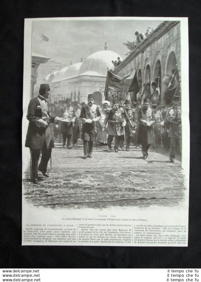 Sultano Maometto V, Moschea Di Eyoub, Spada D'Osman Stampa Del 1909 - Altri & Non Classificati