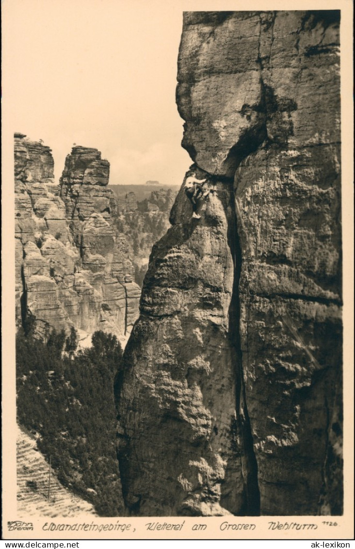 Ansichtskarte Rathen Bergsteiger Am Wehlturm 1940 Walter Hahn:1126 - Rathen