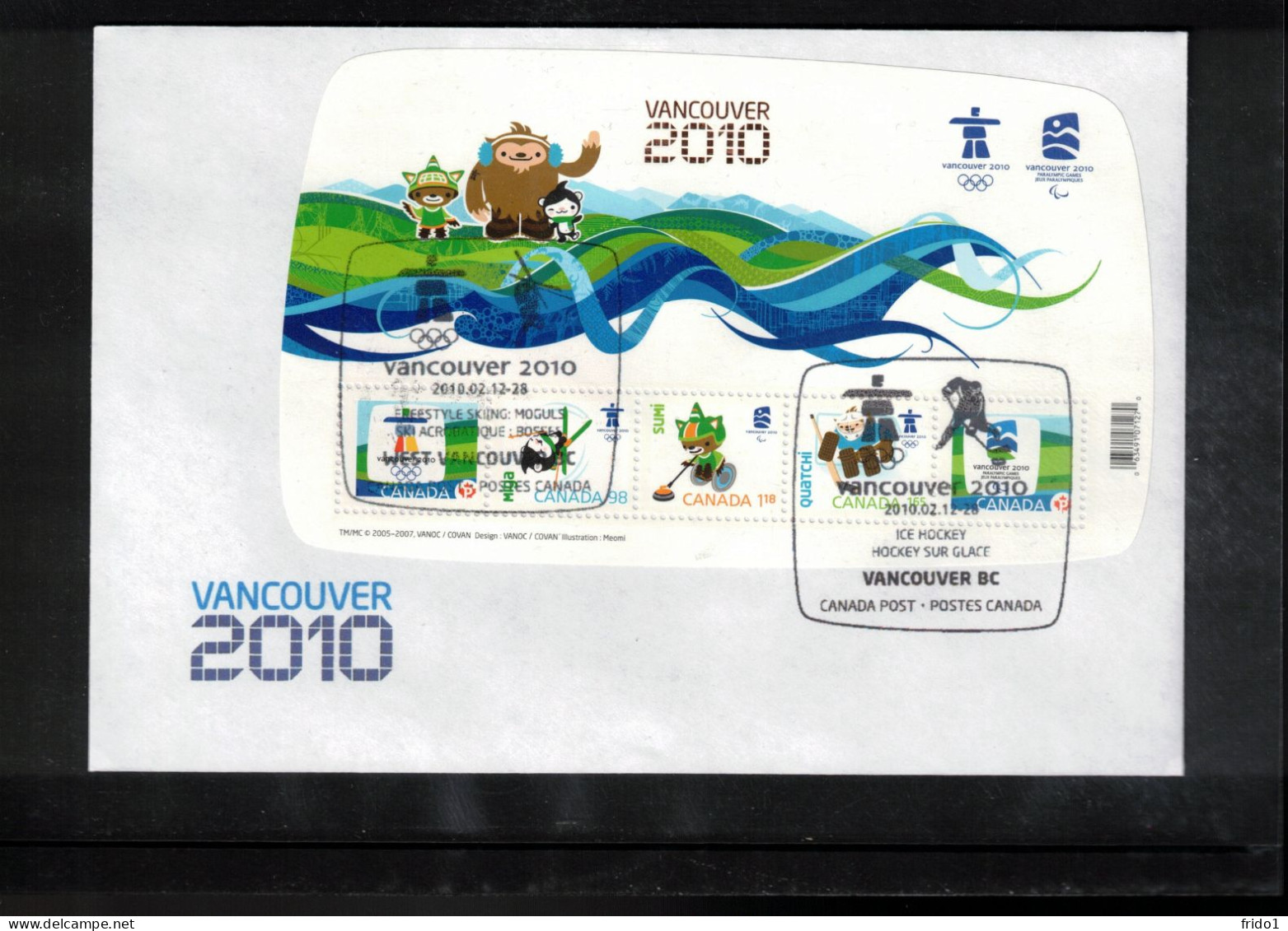 Canada 2010 Olympic Games Vancouver - Ice Hockey Postmark On Scarce Block With Golden Overprint Vancouver 2010 - Winter 2010: Vancouver