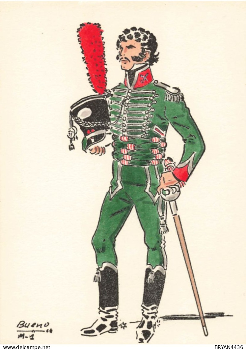 UNIFORME - ESPAGNE - OFFICIER  DRAGON - VILLAVICIOSA - ILLUSTRATEUR; BUENO - CARTE ( 9 X 12,8 Cm) - Uniformi