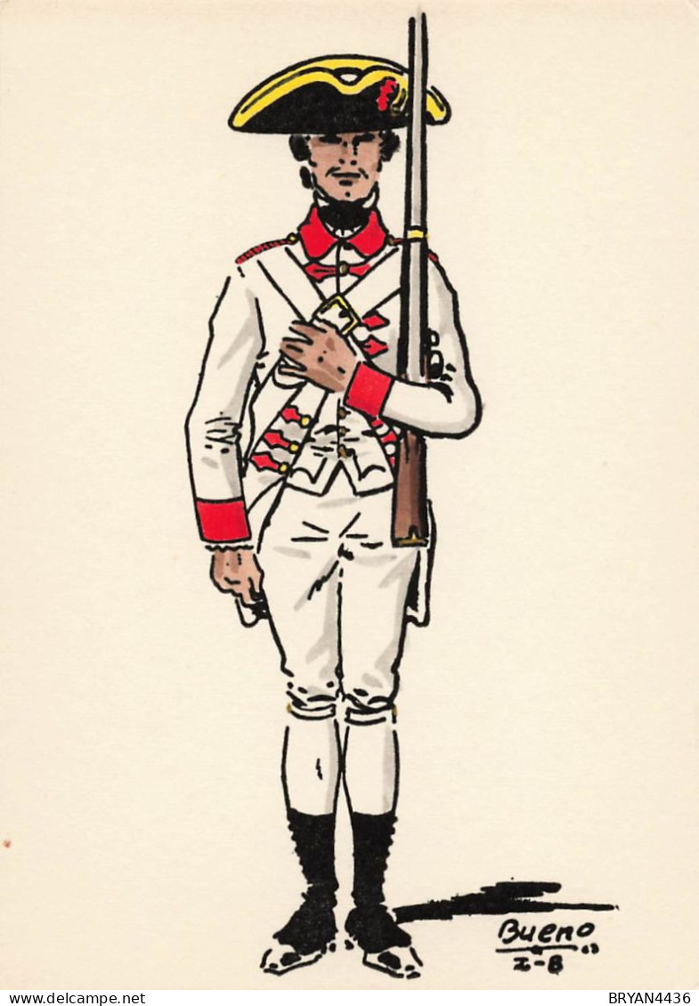UNIFORME - ESPAGNE - MILICE D' INFANTERIE De PUERTO RICO - 1785 - ILLUSTRATEUR; BUENO - CARTE ( 9 X 12,8 Cm) - Uniformi