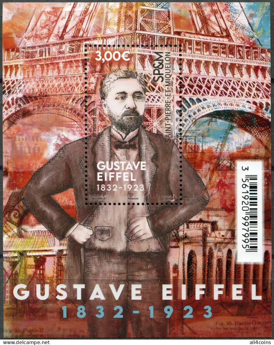 Saint Pierre And Miquelon 2023. Gustave Eiffel, Engineer (MNH OG) Souvenir Sheet - Unused Stamps