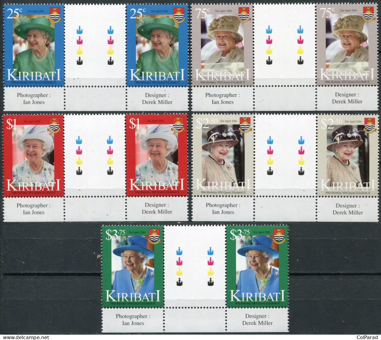 KIRIBATI - 2016 - SET OF 5 G/P T2 MNH ** - 90th Birthday Of Queen Elizabeth II - Kiribati (1979-...)