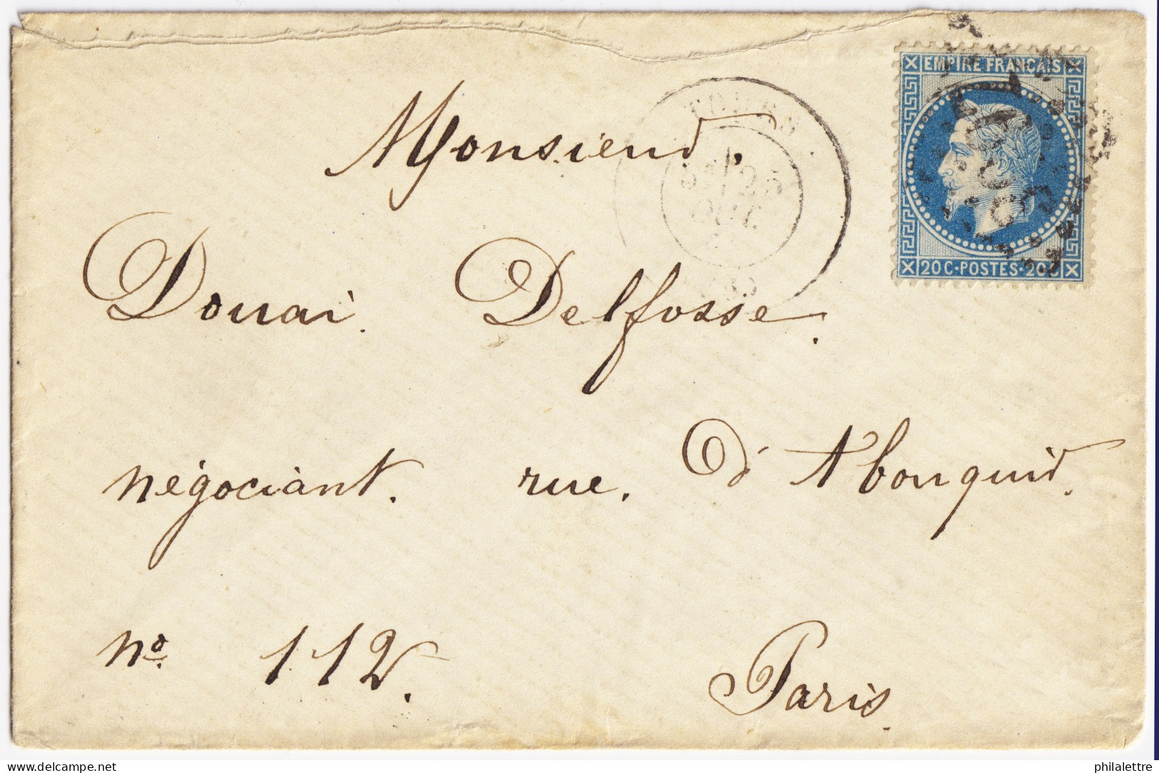 FRANCE - 1868 - Yv.29B (type II) Obl. GC 3997 + TàD "TOURS / (36) " Sur LSC Pour Paris - 1863-1870 Napoléon III. Laure