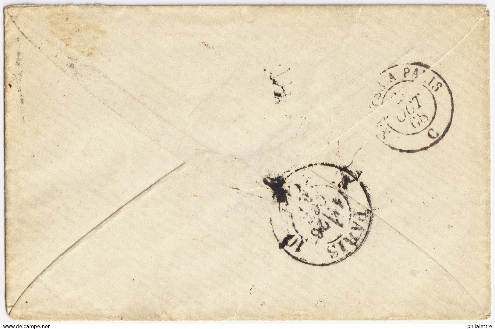 FRANCE - 1868 - Yv.29B (type II) Obl. GC 3997 + TàD "TOURS / (36) " Sur LSC Pour Paris - 1863-1870 Napoléon III Con Laureles