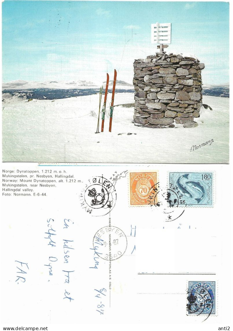 Norway Postcard 1987   Dynatoppen 1212 MOH - Cancelled  Mykingstølen, Nesbyen    9.1.87 - Lettres & Documents