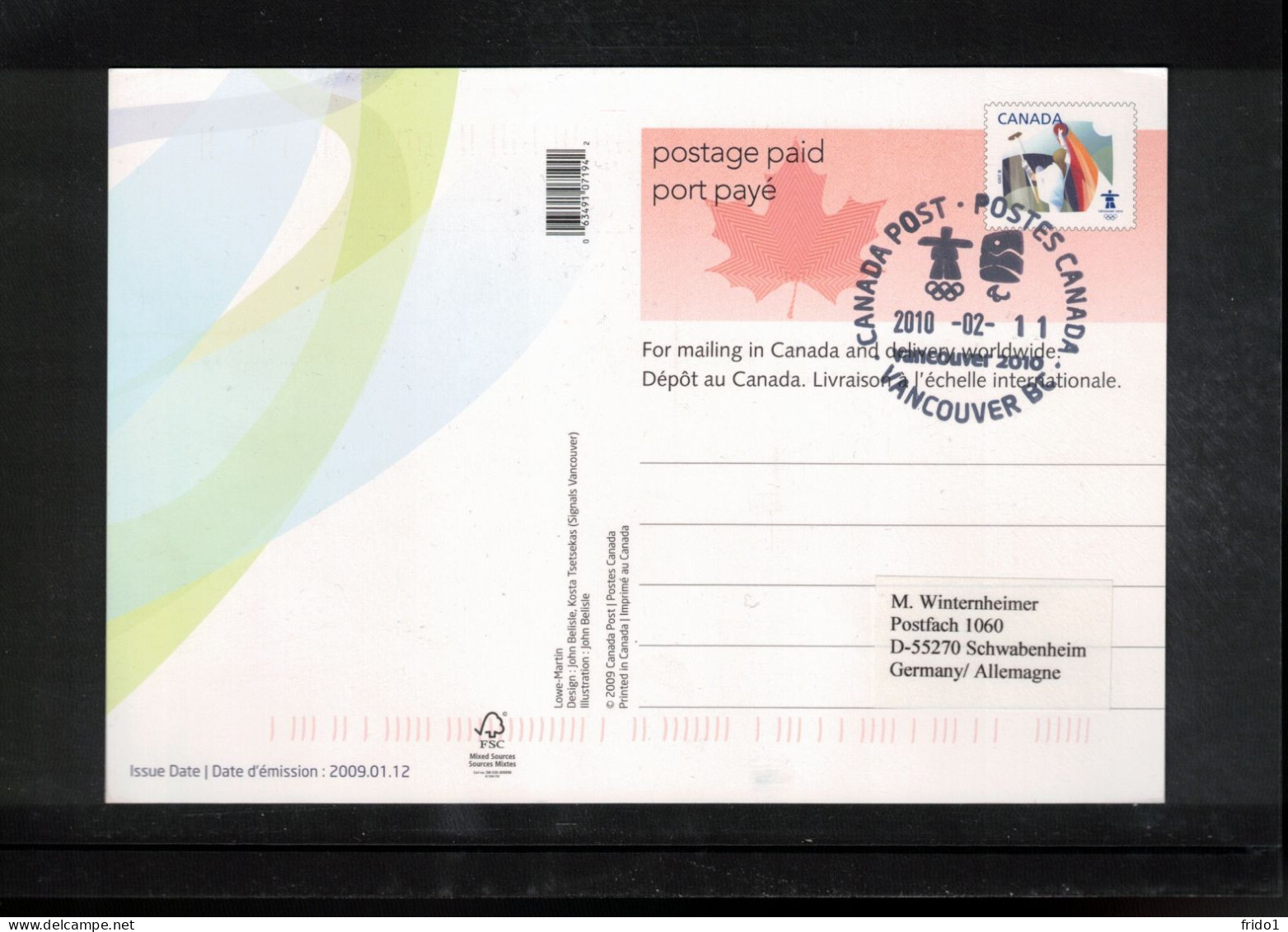 Canada 2010 Olympic Games Vancouver - VANCOUVER BC Postmark Interesting Postcard - Hiver 2010: Vancouver