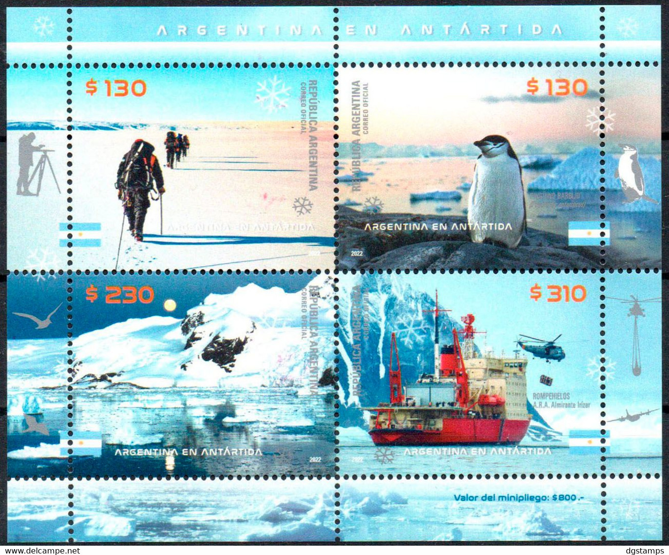 Argentina 2022 ** Argentina In Antarctica. Expeditionaries. Penguin, Glaciers, Boat And Helicopter. - Blocks & Kleinbögen