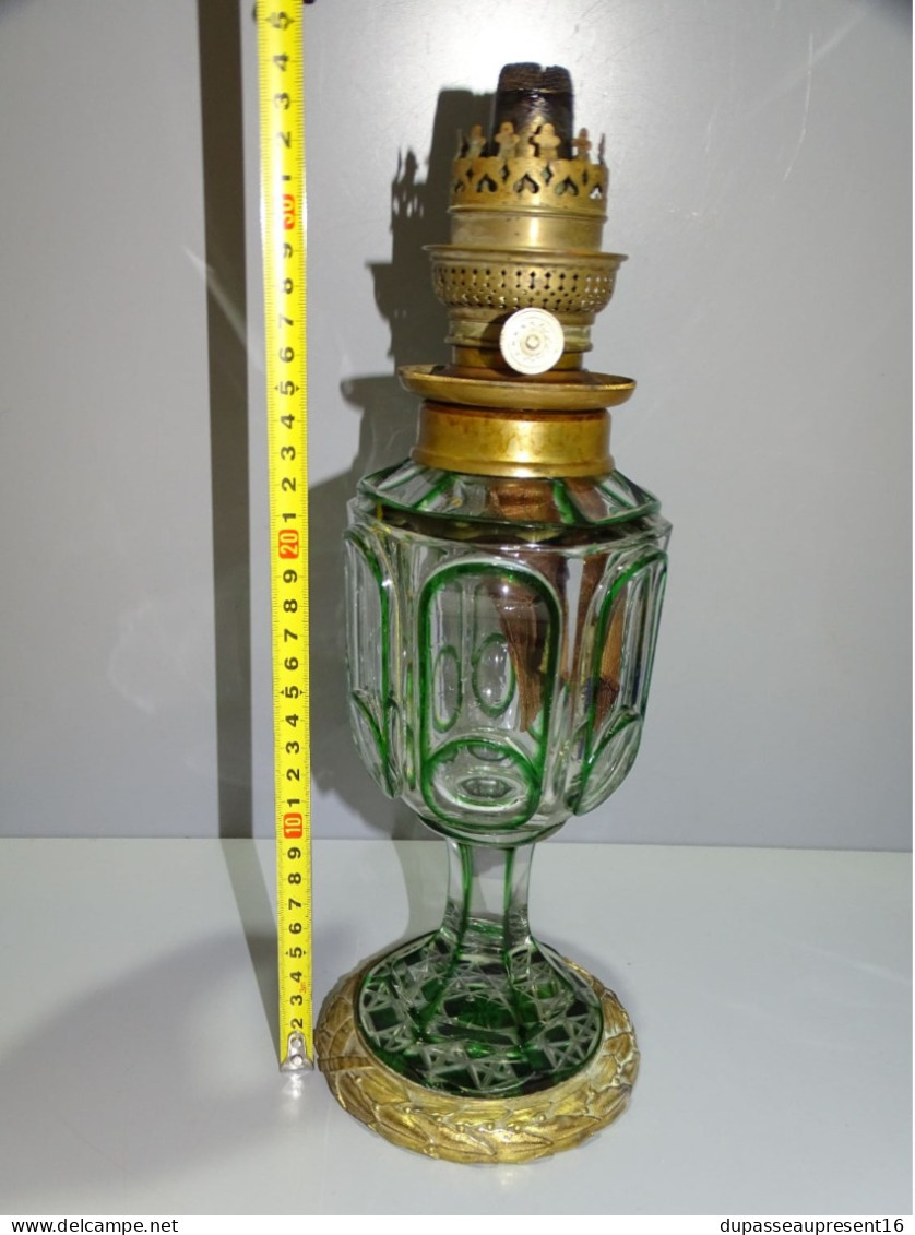 -RARE LAMPE A PETROLE CRISTAL Taillé BACCARAT Ou ST LOUIS XIXe E - Lantaarns & Kroonluchters