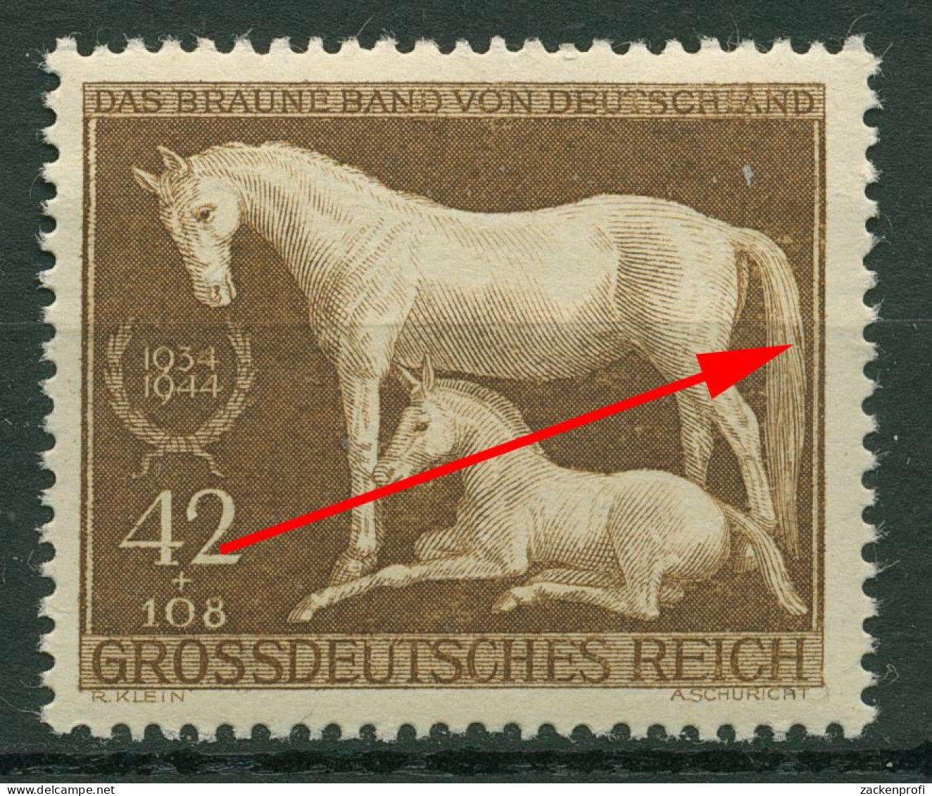 Deutsches Reich 1944 Galopprennen Mit Plattenfehler 899 F 22 Postfrisch - Variétés & Curiosités