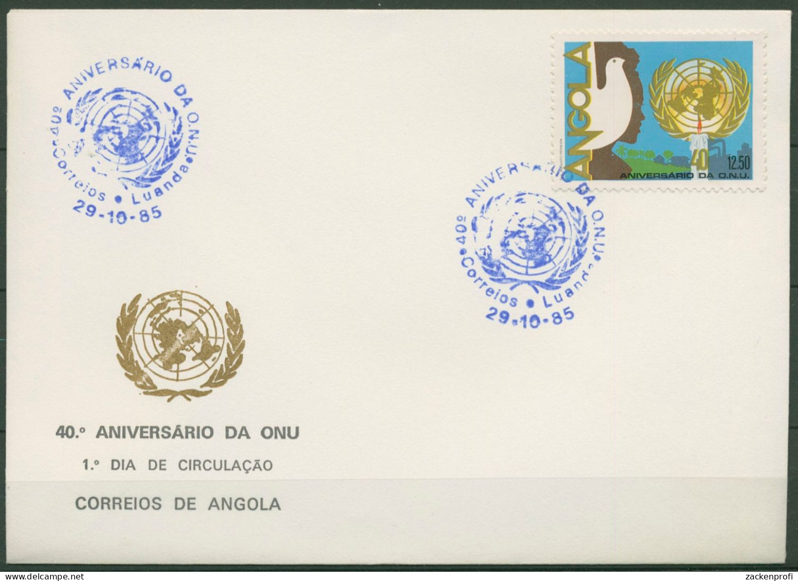 Angola 1985 40 Jahre Vereinte Nationen UNO Friedenstaube 729 FDC (X60986) - Angola
